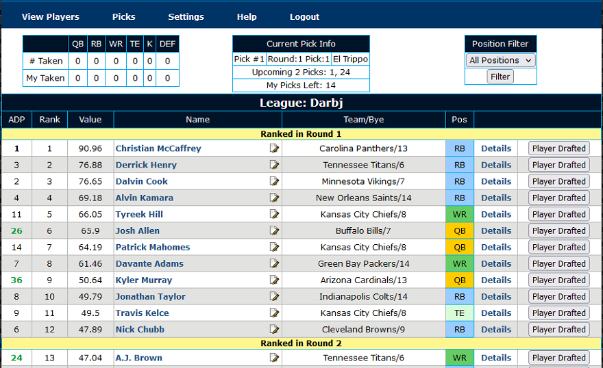 nfl fantasy draft pick 8